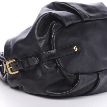Prada Soft Calfskin Pleated Hobo Black 7 of 9