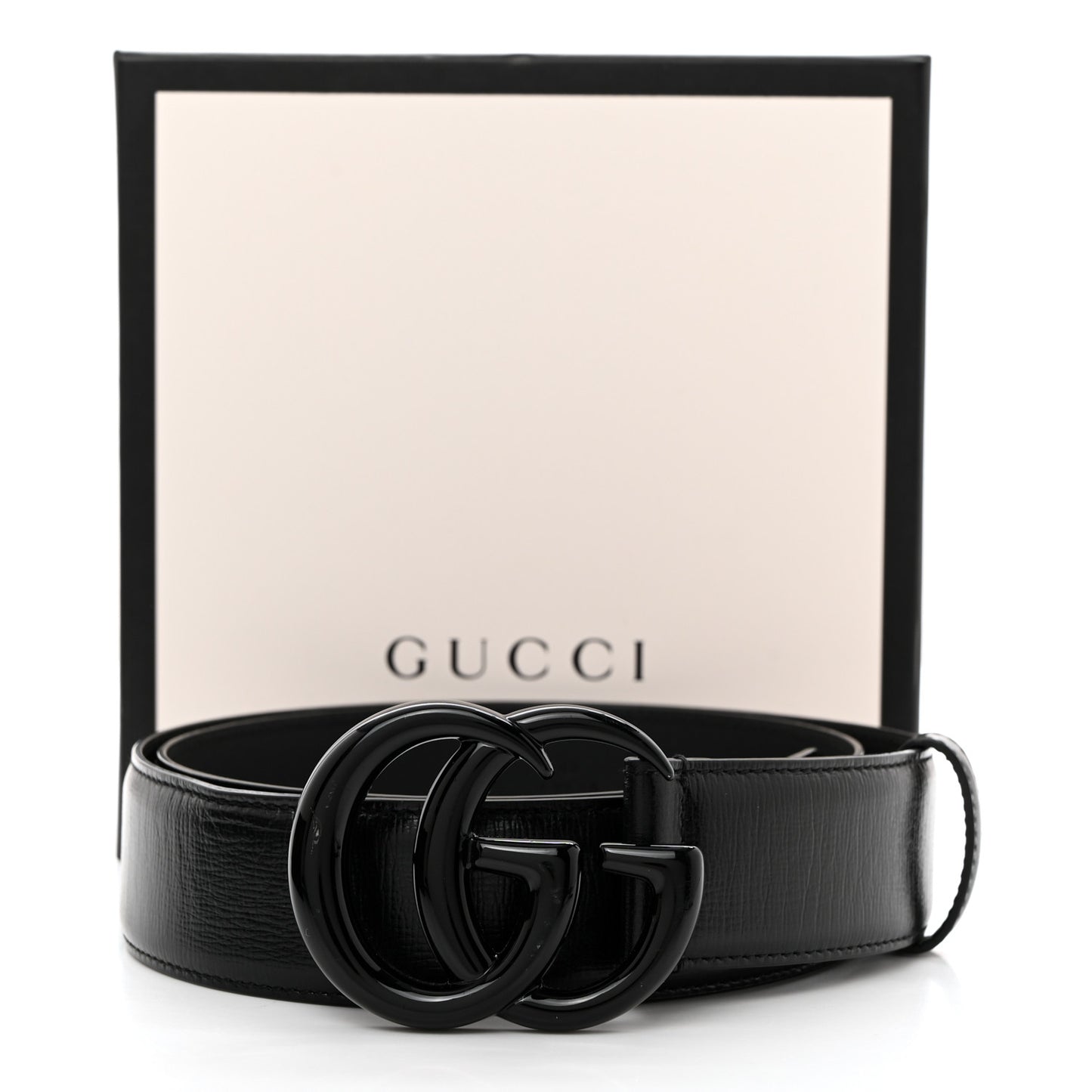 Azalea Calfskin Enamel Monochrome Double G 40mm Belt 90 36 Black
