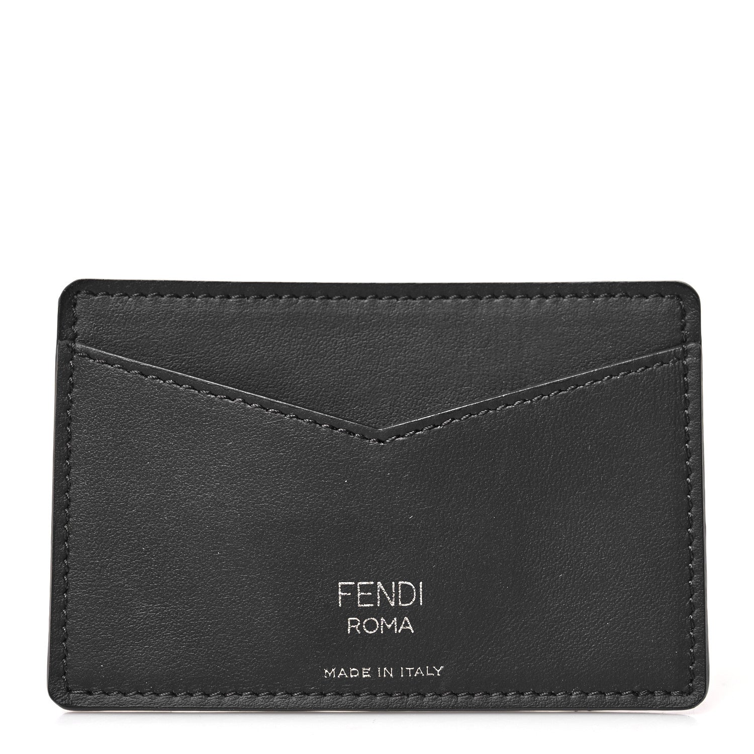 Fendi Vitello Century Matte Glazed Fabric FF Card Holder Tobacco Black 1 of 8