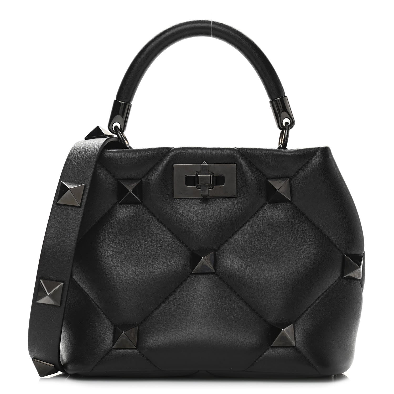 Valentino Garavani Nappa Monochrome Small Roman Stud The Handle Bag Black 1 of 11