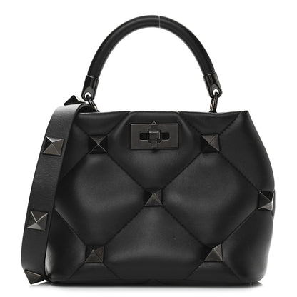 Valentino Garavani Nappa Monochrome Small Roman Stud The Handle Bag Black 1 of 11