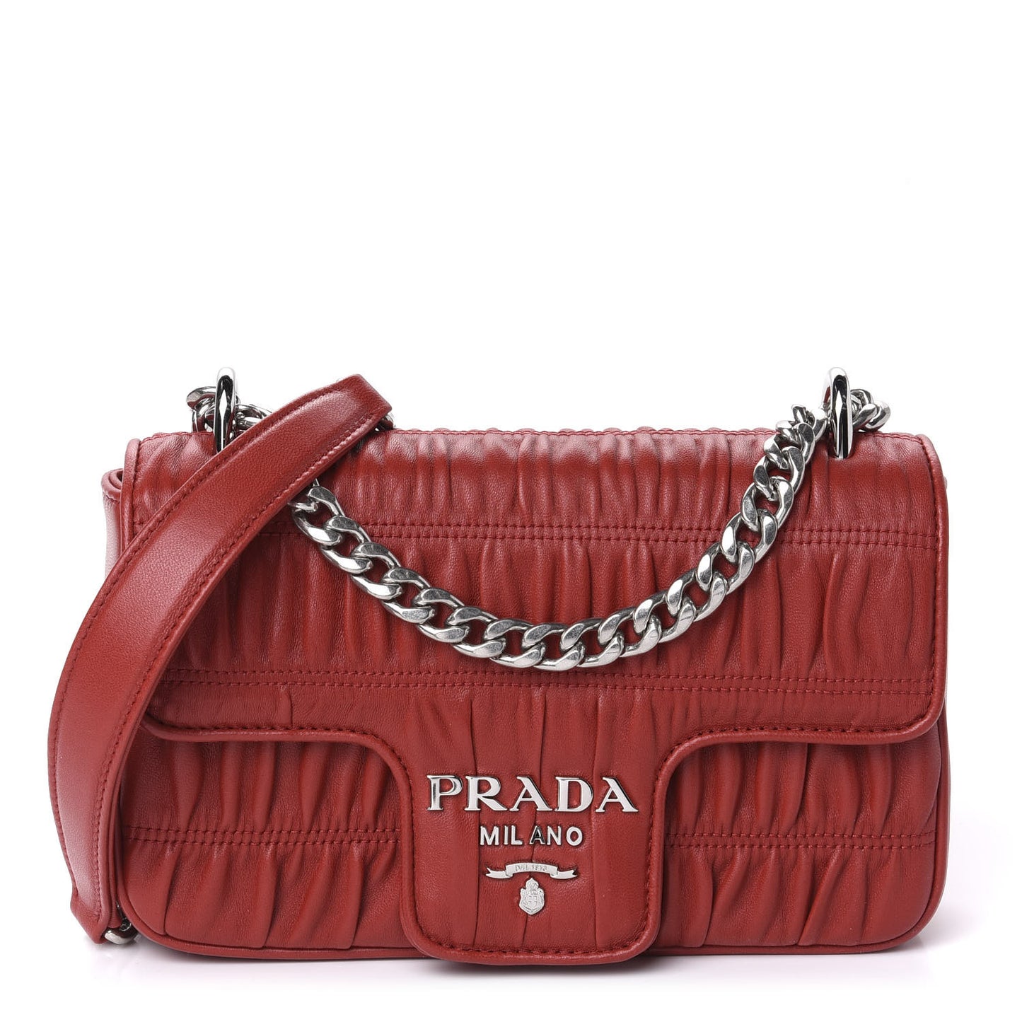 Nappa Gaufre Small Chain Flap Shoulder Bag Fuoco
