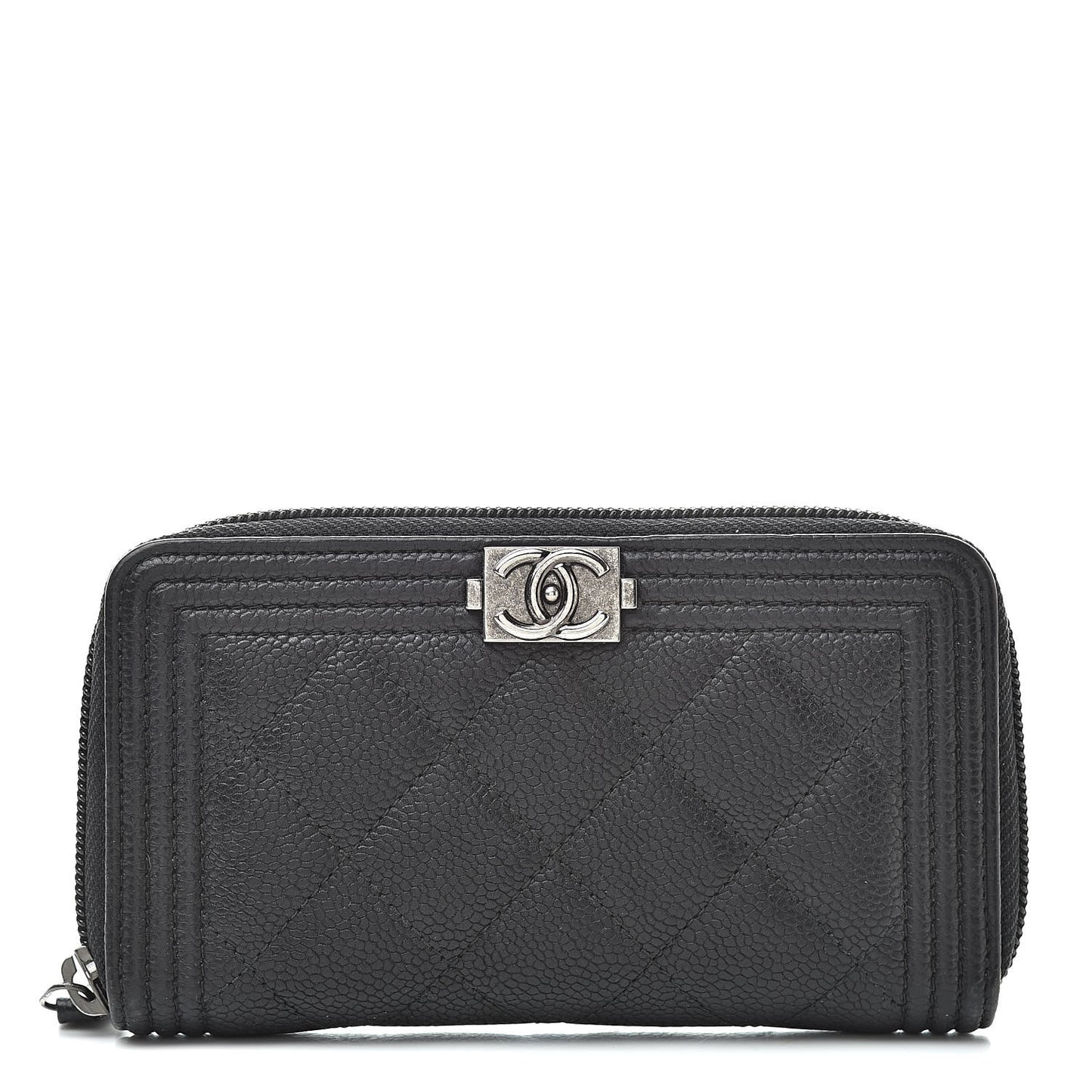 Caviar Quilted Small Boy Zip Around Wallet Black