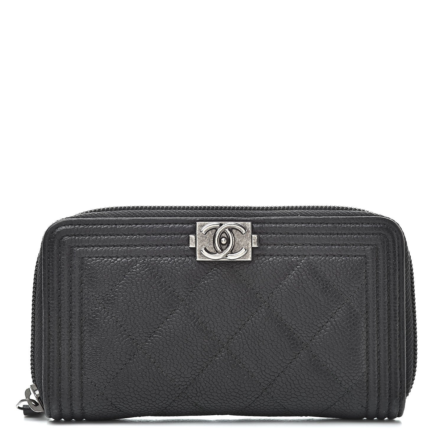 Chanel Caviar Quilted Small Boy Zip Around Wallet Black 1 of 10