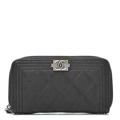 Chanel Caviar Quilted Small Boy Zip Around Wallet Black 1 of 10