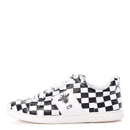 Christian Dior Calfskin Checkered Printed D-Bee Sneakers 40 Black White 1 of 8