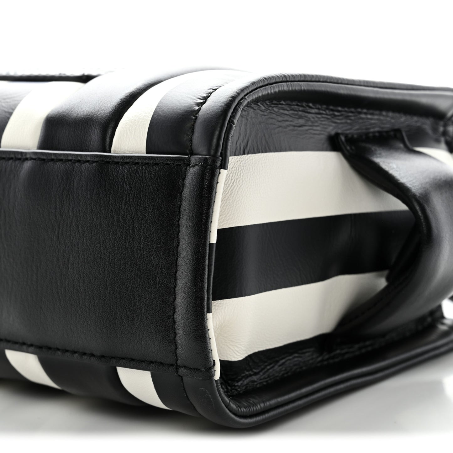 Calfskin Striped Mini The Traveler Tote Bag Black White