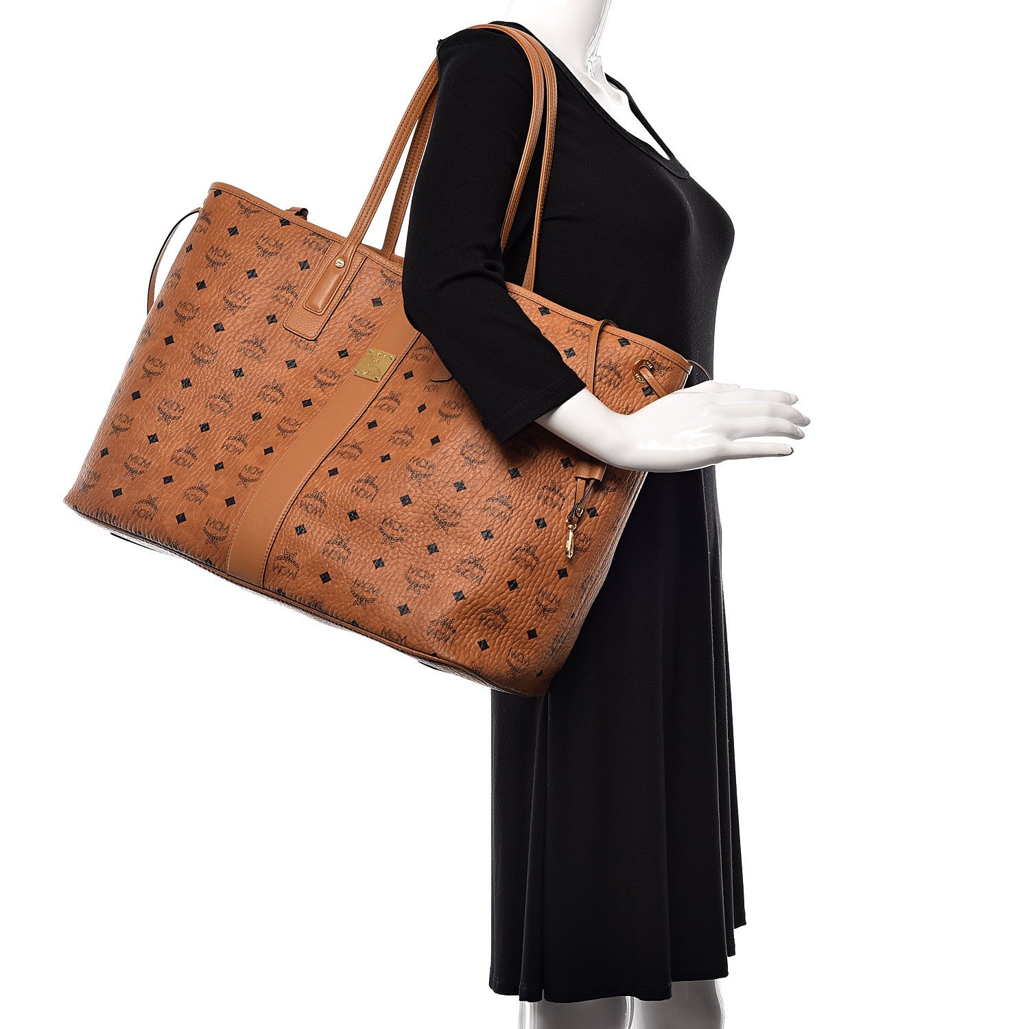 MCM Visetos Large Liz Reversible Shopper Tote Cognac 3 of 14