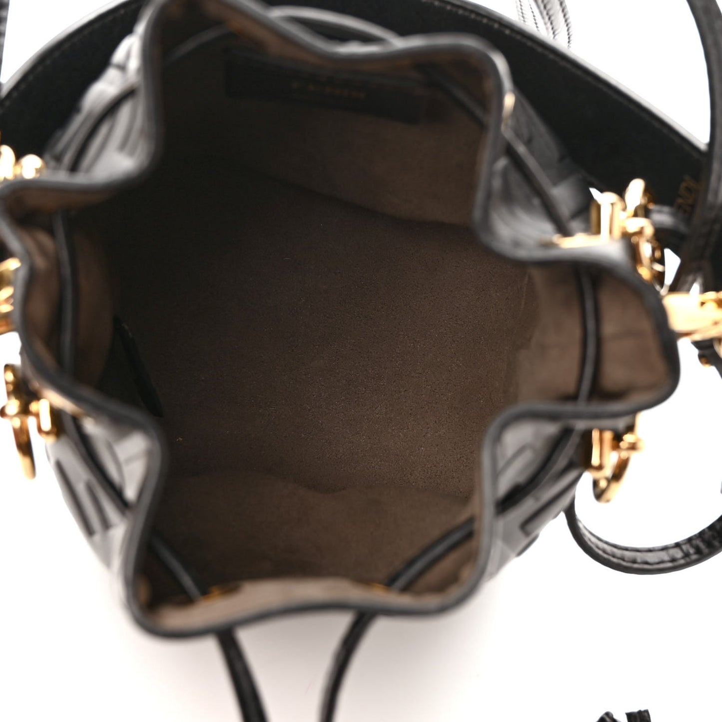 Vitello Liberty F is Fendi FF 1974 Embossed Mini Mon Tresor Bucket Bag Black