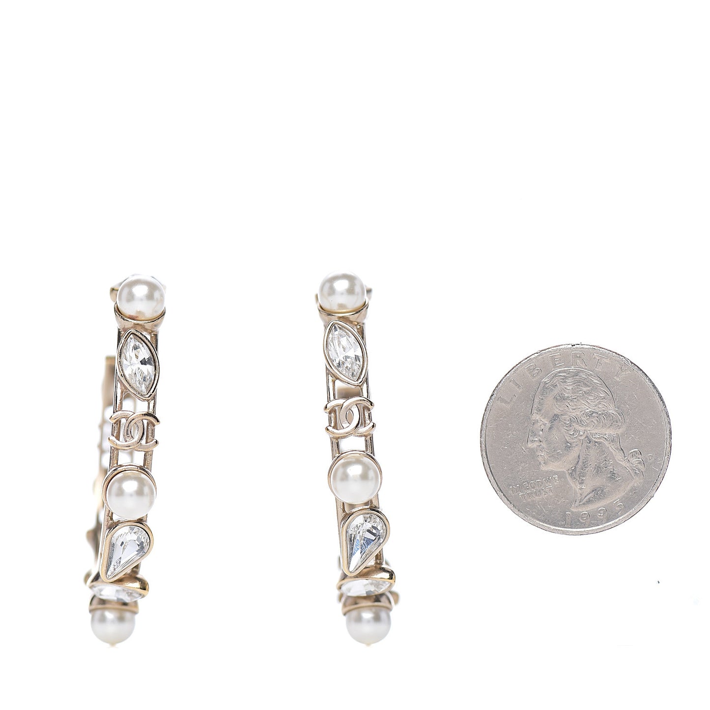 Glass Pearl Strass Snowfall Hoop Earrings Gold