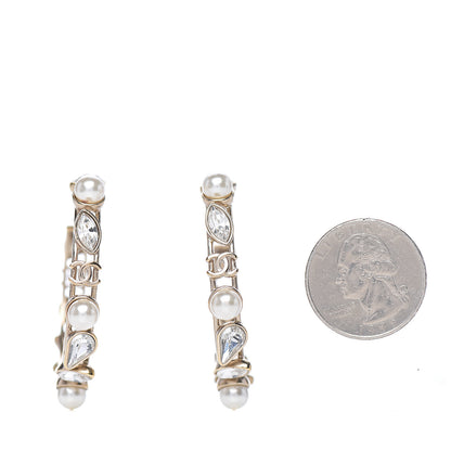 Chanel Glass Pearl Strass Snowfall Hoop Earrings Gold 2 of 4