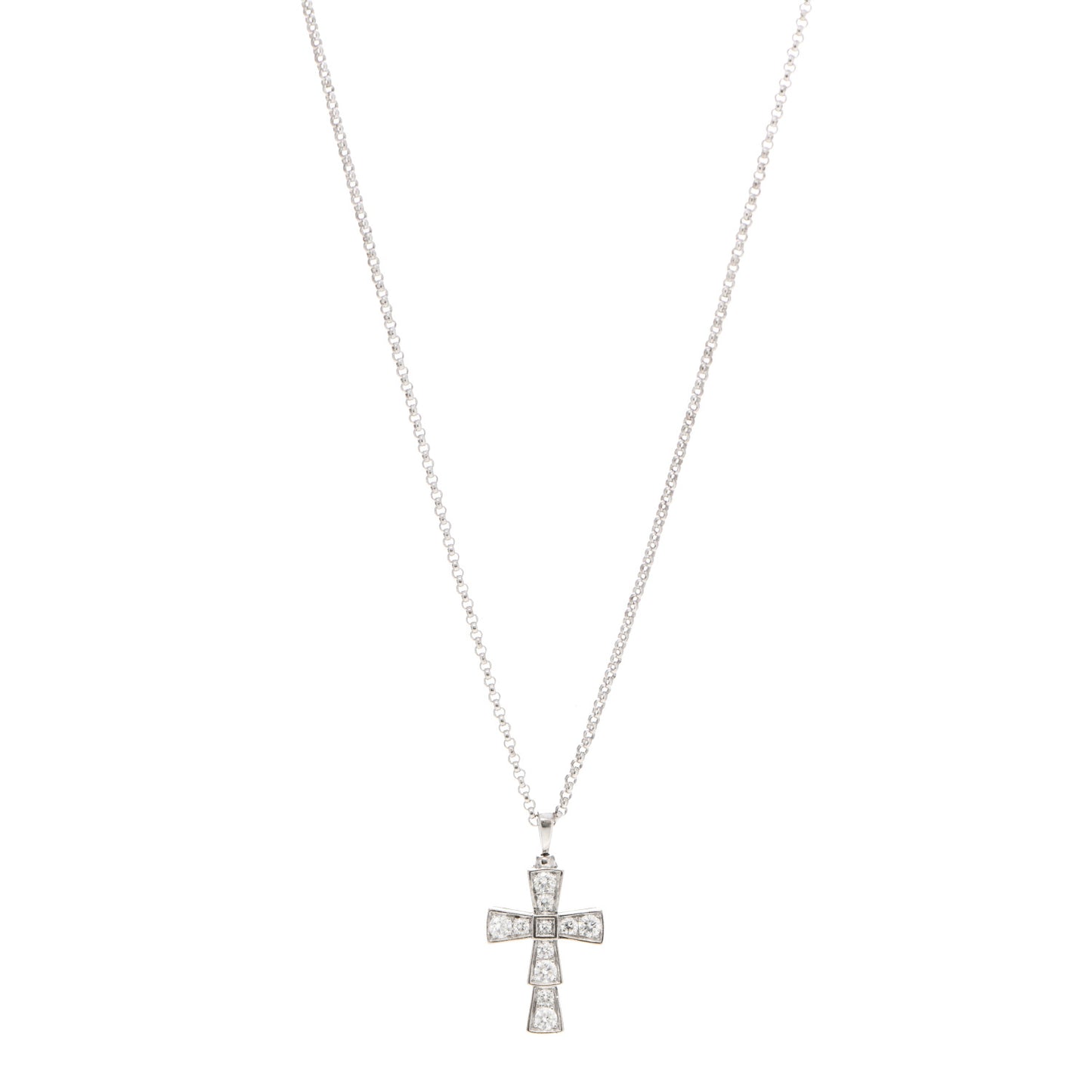 18K White Gold Diamond Croce Cross Pendant Necklace