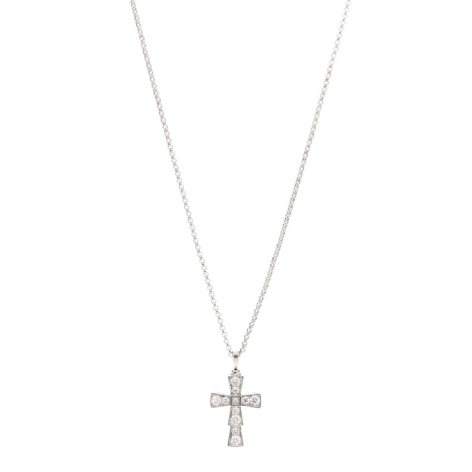 Bulgari 18K White Gold Diamond Croce Cross Pendant Necklace 1 of 7