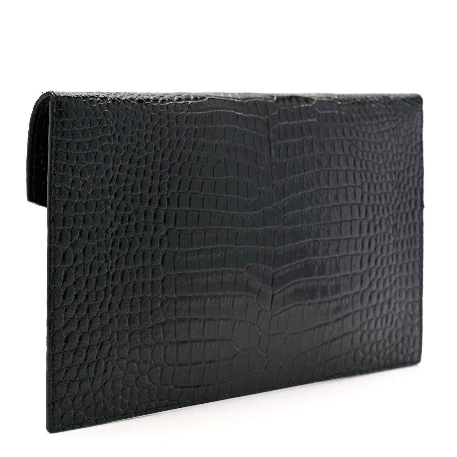 Saint Laurent Calfskin Crocodile Embossed Uptown Monogram Pouch Black 3 of 8