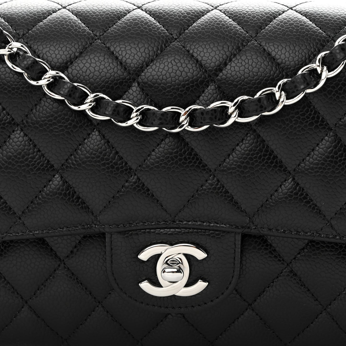 Caviar Quilted Medium Double Flap Black