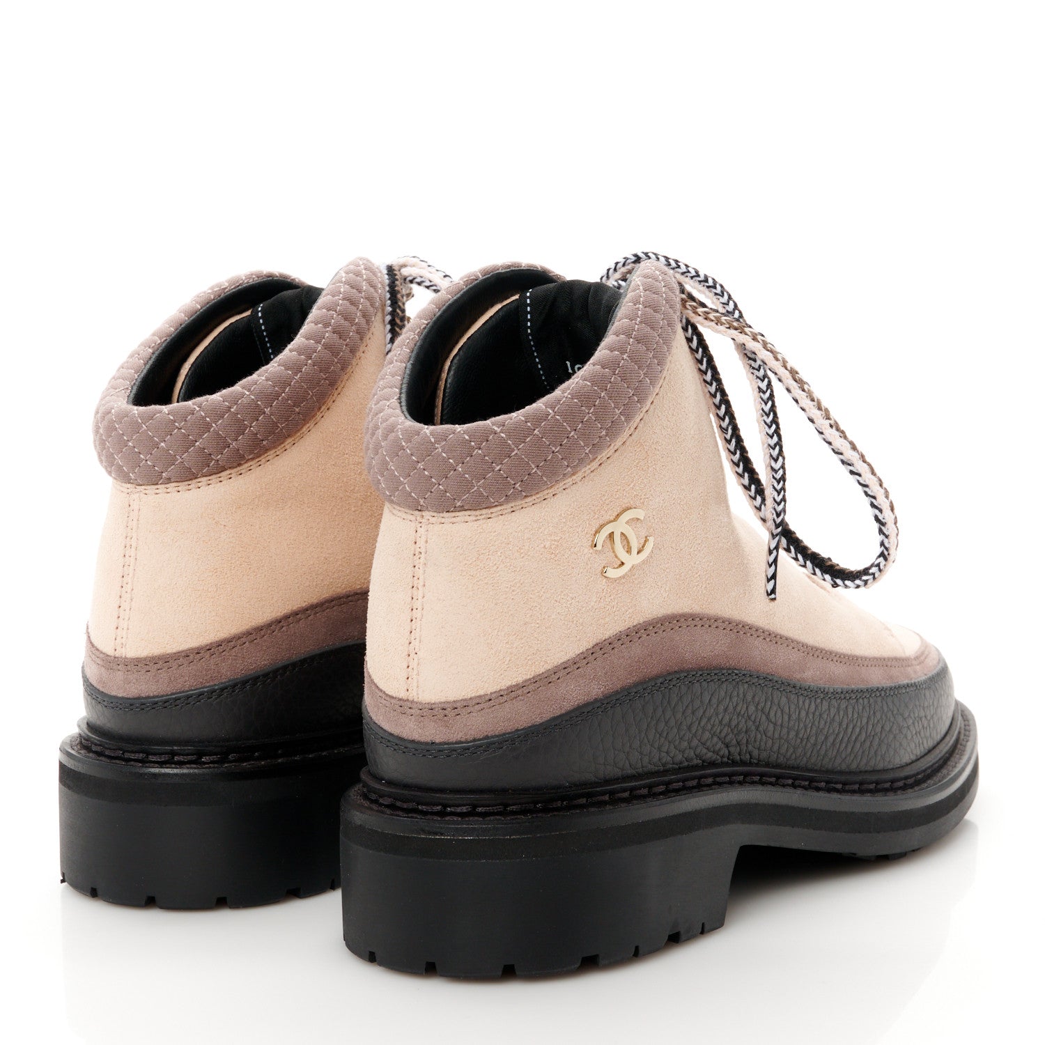 Chanel Suede Grained Calfskin CC Lace Up Boots 39 Light Pink Light Brown Dark Grey 4 of 10