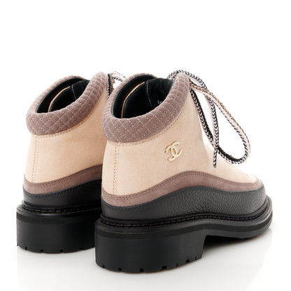 Chanel Suede Grained Calfskin CC Lace Up Boots 39 Light Pink Light Brown Dark Grey 4 of 10
