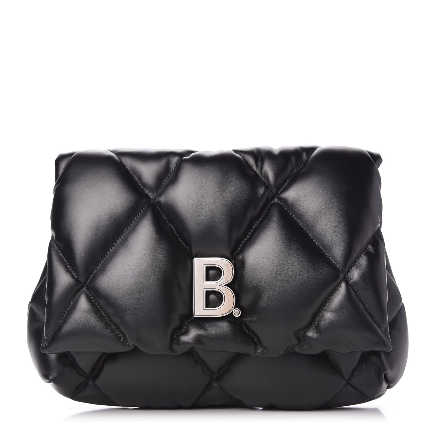 Nappa Calfskin Quilted Touch B Puffy Clutch Black