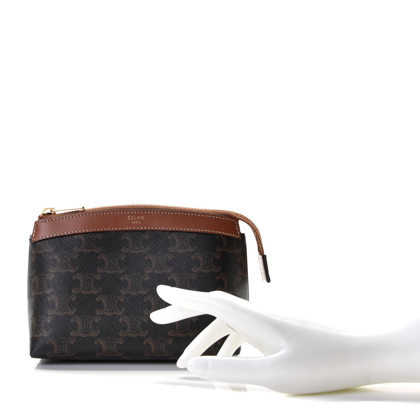 Triomphe Canvas Calfskin Small Zipped Pouch Tan