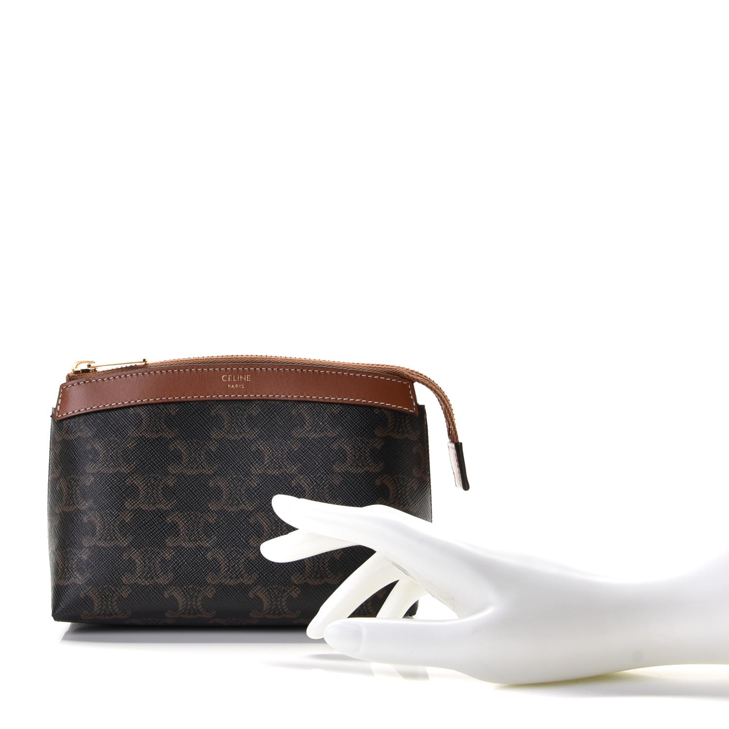 Celine Triomphe Canvas Calfskin Small Zipped Pouch Tan 7 of 7