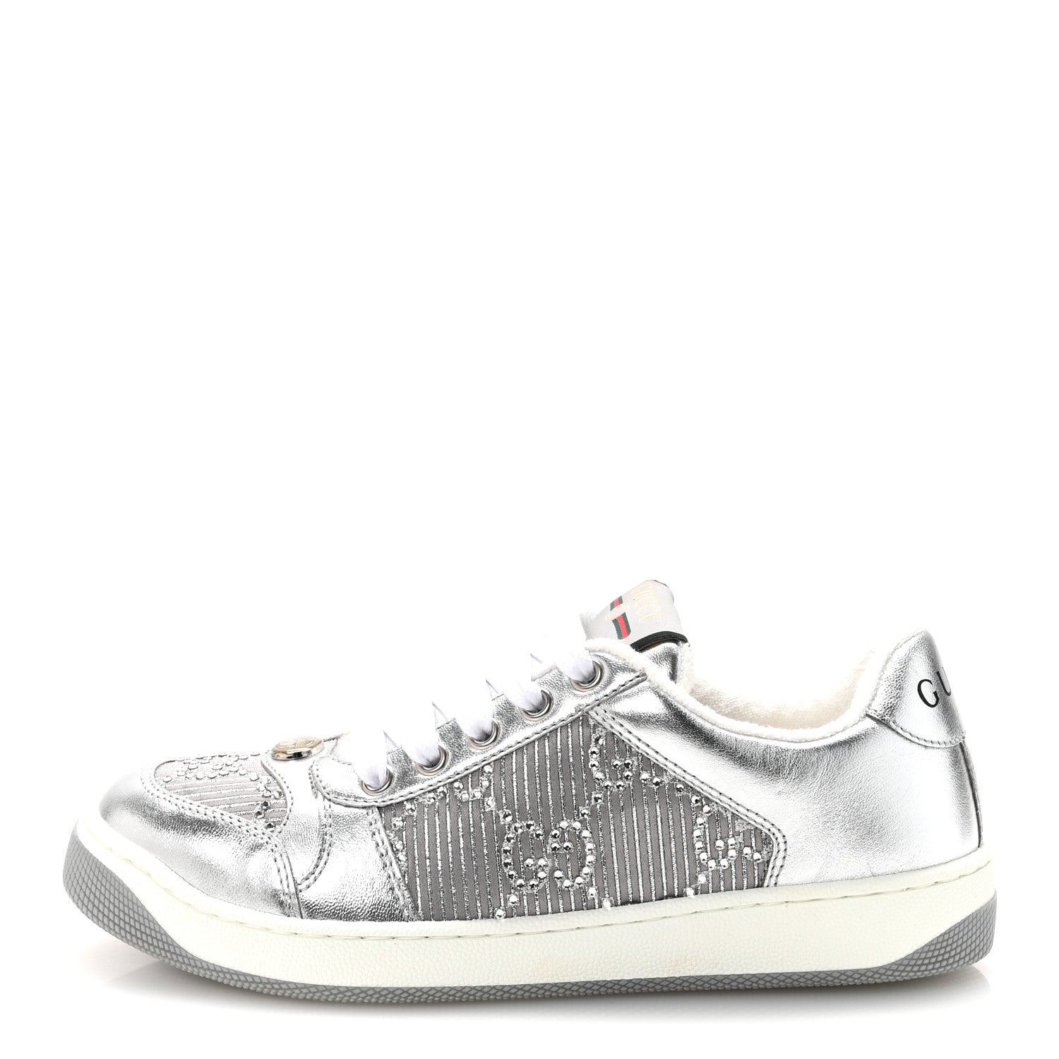 Gucci Metallic Nappa Silk Crystals Womens Screener Sneakers 36.5 Silver Light Grey 1 of 9