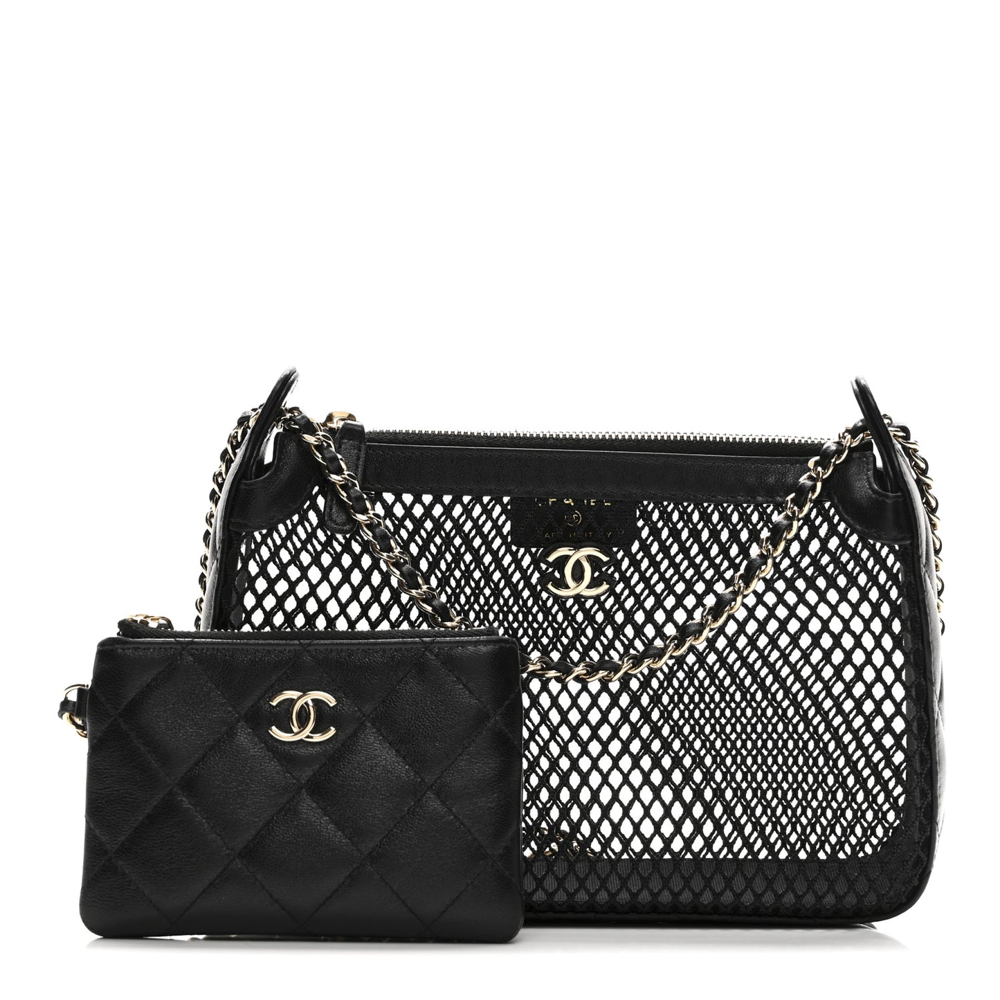 Mesh Shiny Lambskin Clutch With Chain Black