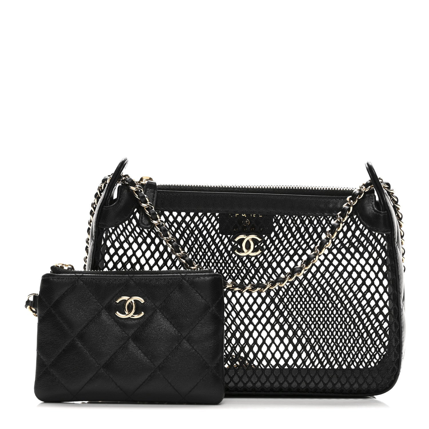 Chanel Mesh Shiny Lambskin Clutch With Chain Black 3 of 15