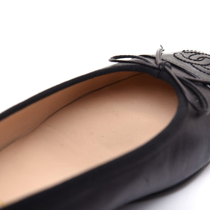 Chanel Lambskin Patent Cap Toe Ballerina Flats 37 Black 11 of 20