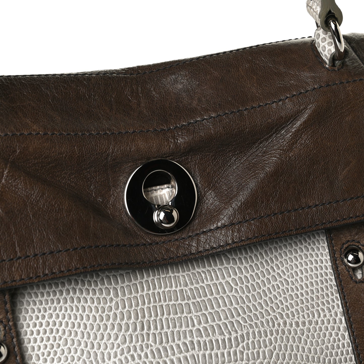 Calfskin Lizard Embossed Medium Muse Two Brown