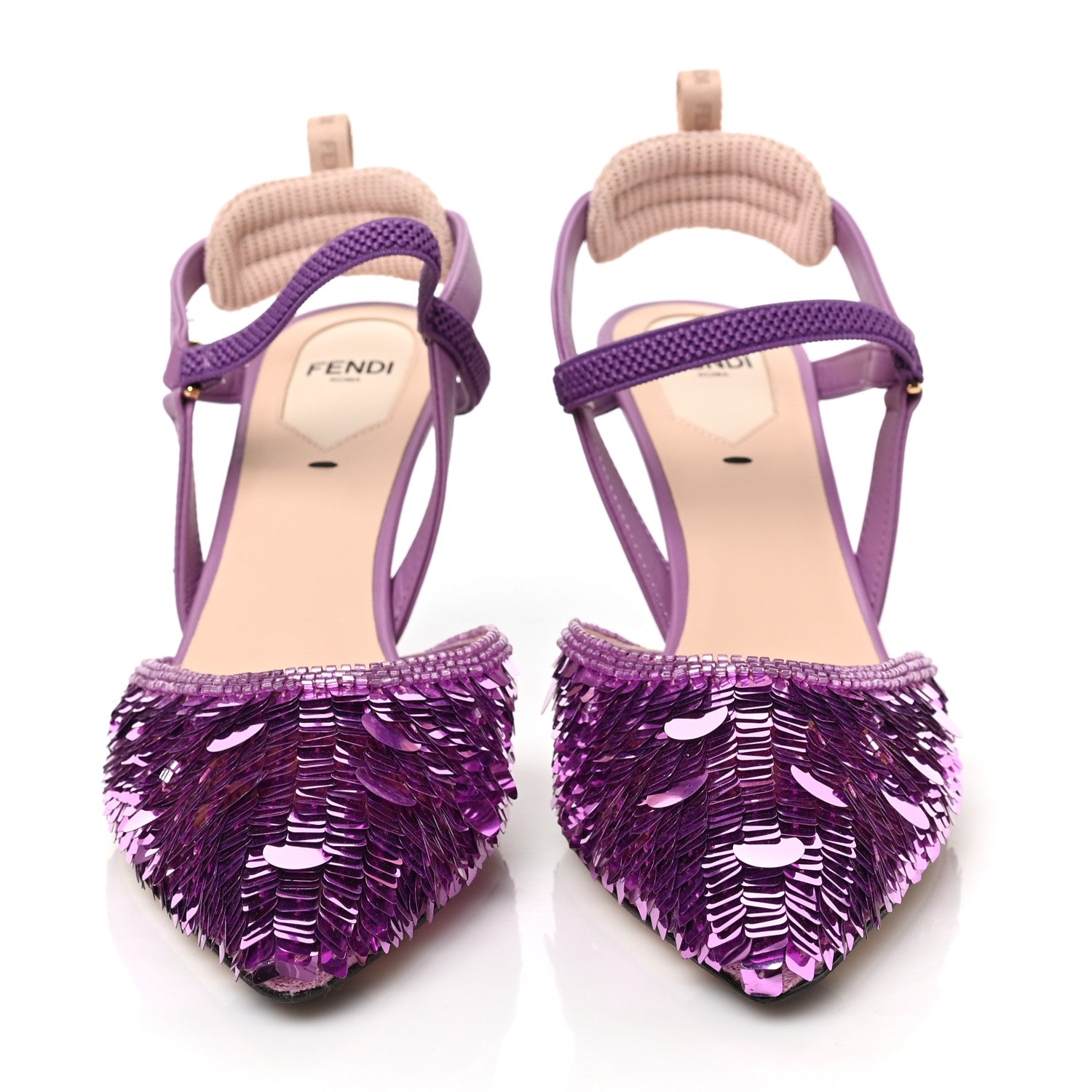 Fendi Organza Sequin Paillettes Colibri Lite 85mm Slingback Pumps 37 Nudo Agapantus 2 of 8