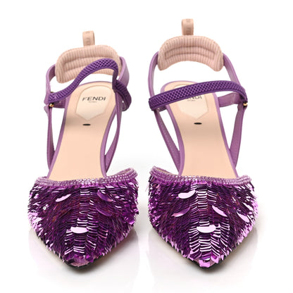 Fendi Organza Sequin Paillettes Colibri Lite 85mm Slingback Pumps 37 Nudo Agapantus 2 of 8