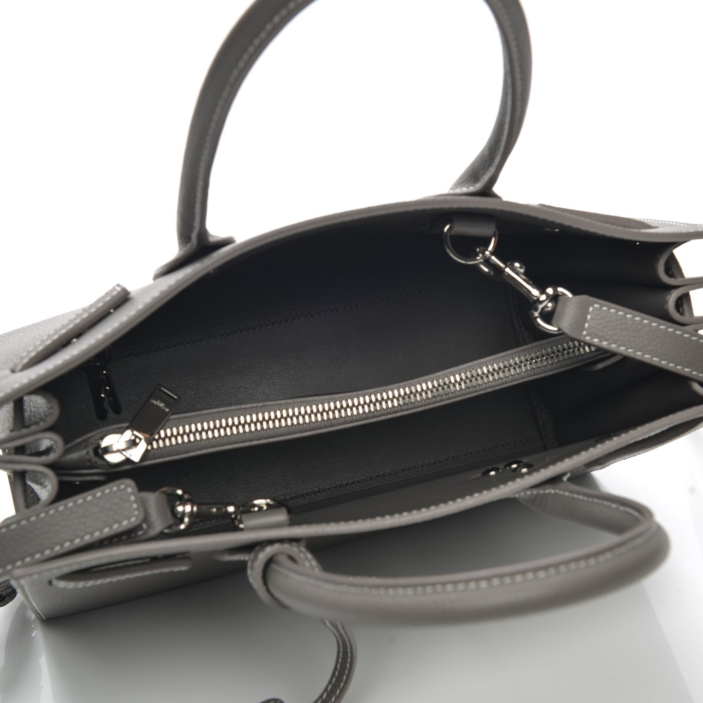 Grained Calfskin Topstich Baby Sac De Jour Fog