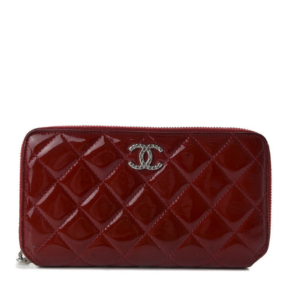 Chanel Patent Quilted Brilliant Zip Around Wallet Red 2 of 9