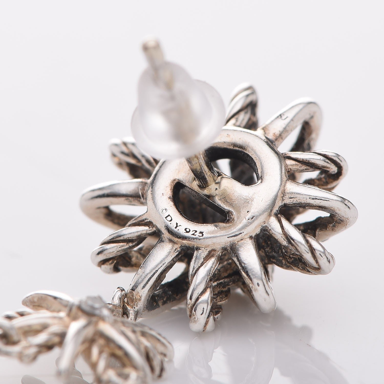 David Yurman Sterling Silver Diamond Starburst Chandelier Earrings 9 of 12