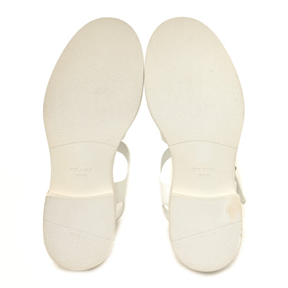Prada Brushed Calfskin Metal Triangle Logo Fisherman Mens Sandals 9 White 5 of 8