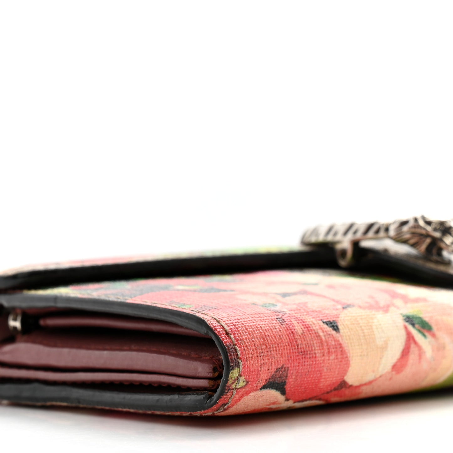 GG Supreme Monogram Blooms Dionysus Chain Clutch Wallet Beige Multicolor Dry Rose