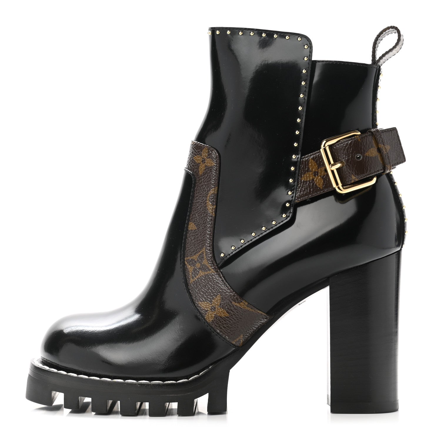 Louis Vuitton Glazed Calfskin Monogram Embellished Star Trail Ankle Boots 37 Black 1 of 8