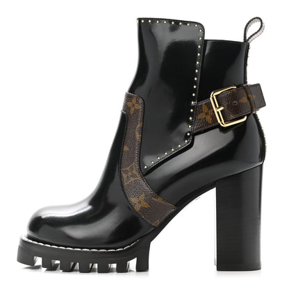 Louis Vuitton Glazed Calfskin Monogram Embellished Star Trail Ankle Boots 37 Black 1 of 8