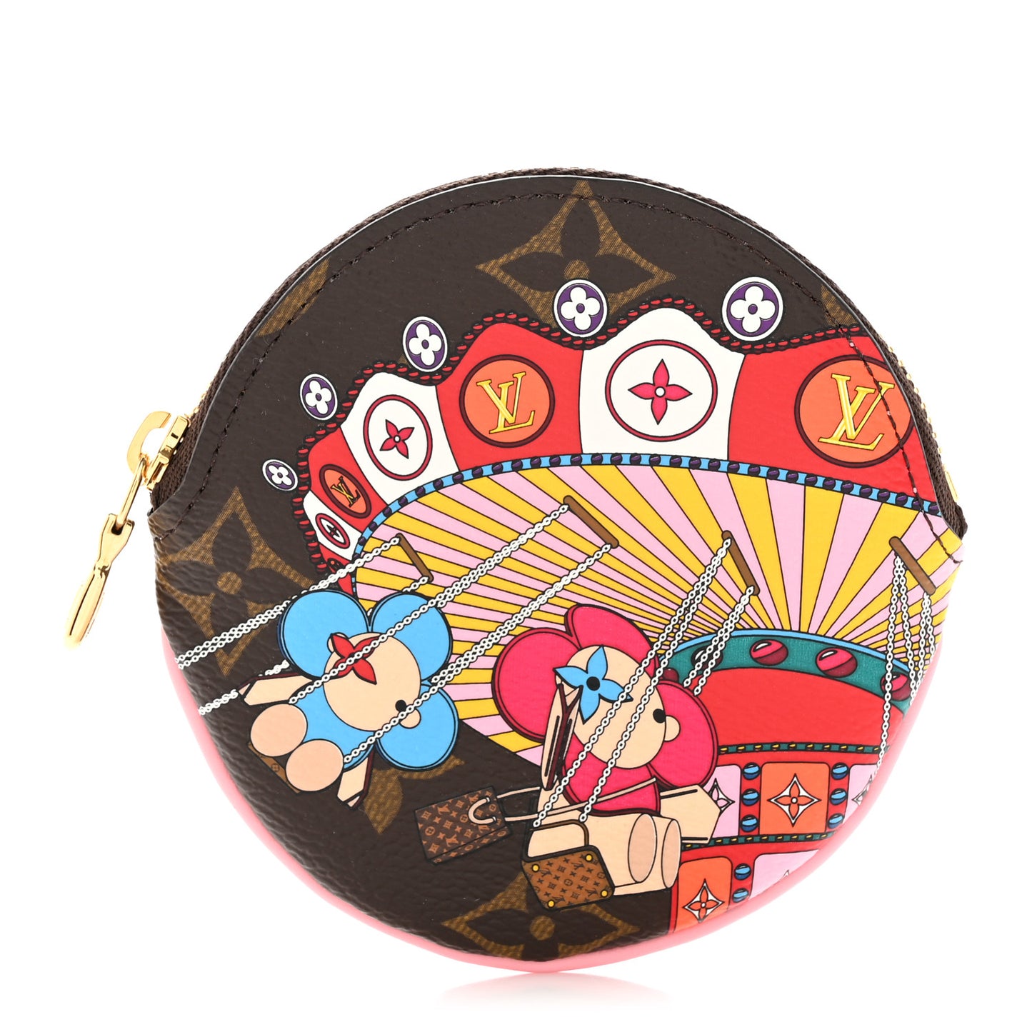 Monogram 2020 Christmas Animation Swing Ride Round Coin Purse Pink Poppy