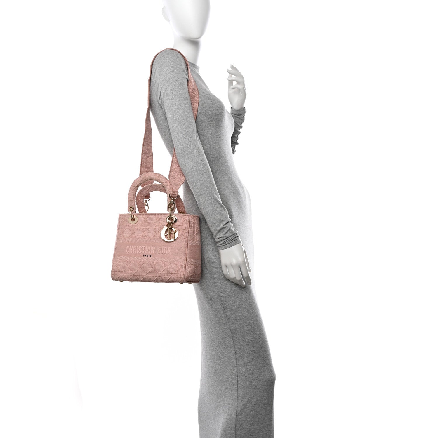 Christian Dior Canvas Embroidered Cannage Medium Lady D-Lite Pink 2 of 15