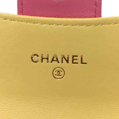 Chanel Lambskin Quilted Flap Card Holder Wallet Pink Yellow 6 of 8