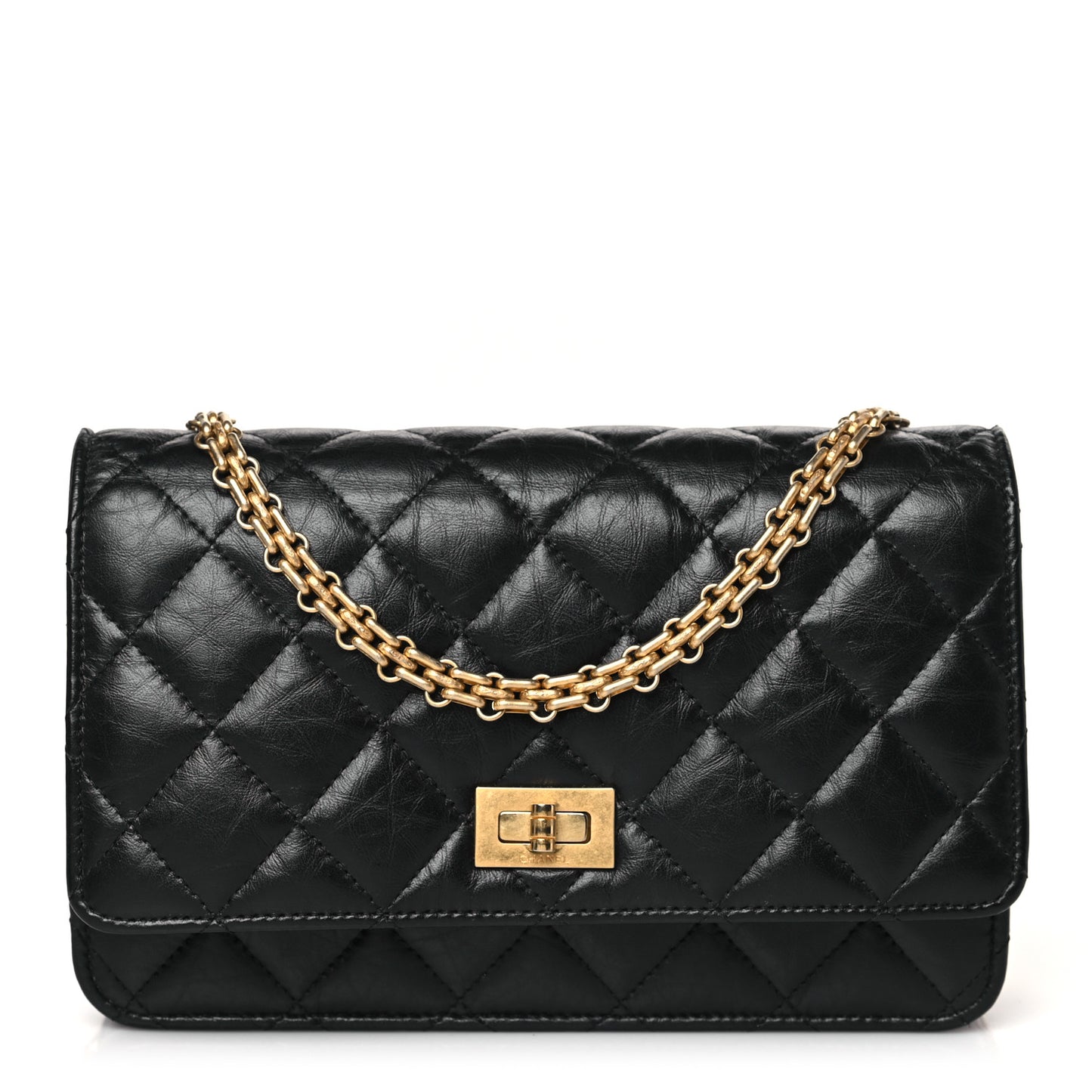 Aged Calfskin Quilted Reissue Wallet On Chain WOC Black