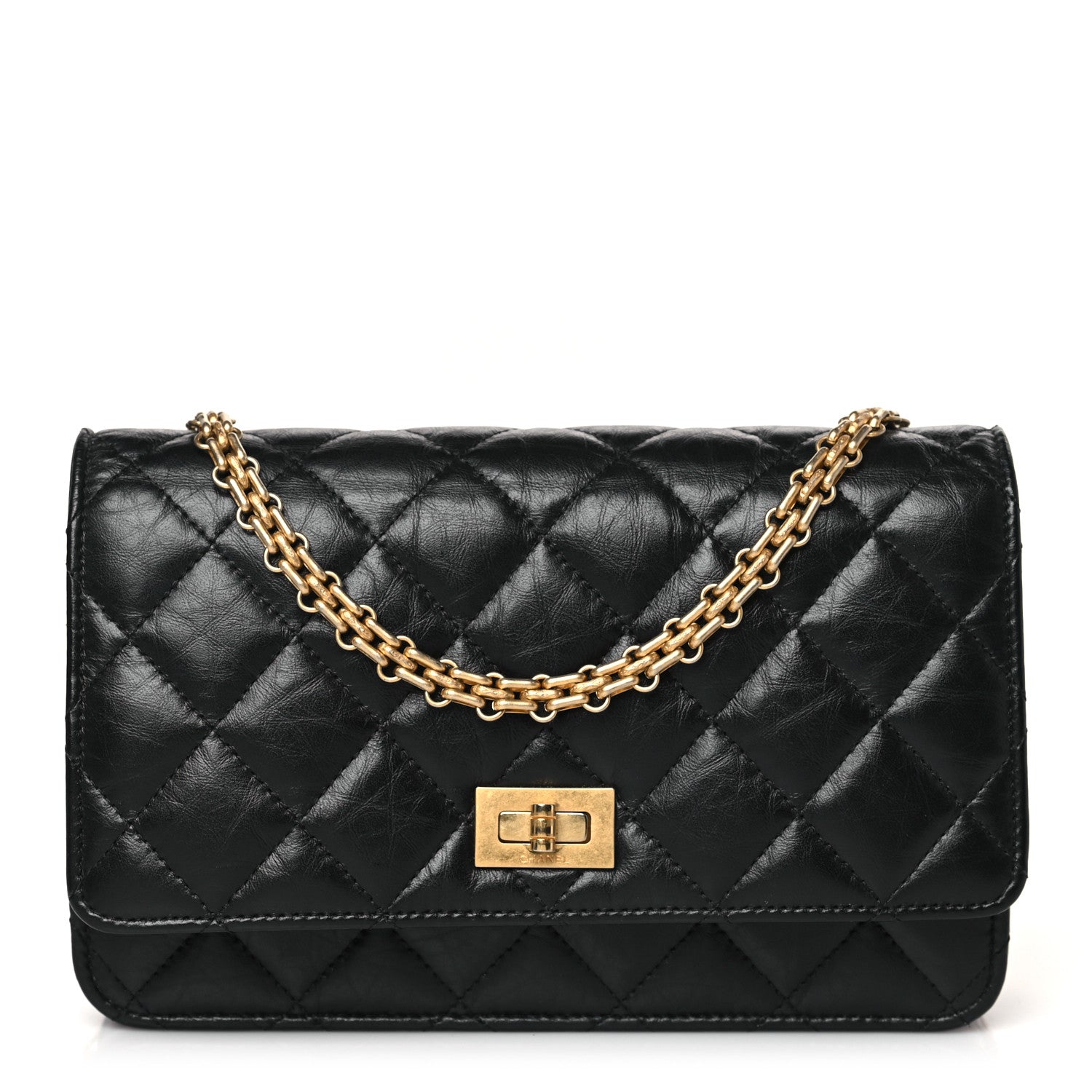Chanel Aged Calfskin Quilted Reissue Wallet On Chain WOC Black 1 of 8