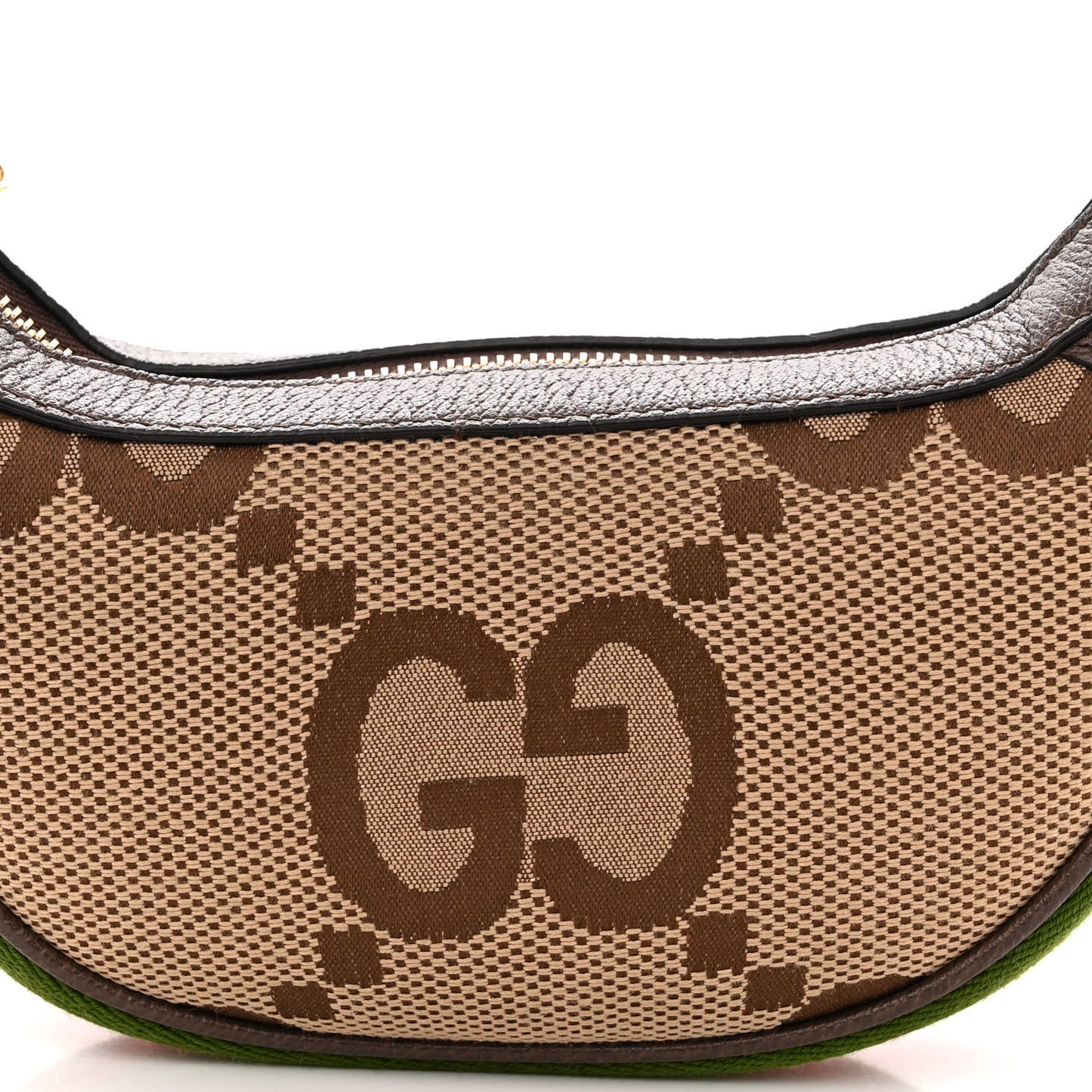 Monogram Jumbo GG Textured Dollar Calfskin Web Mini Ophidia Half Moon Hobo Camel Ebony New Acero