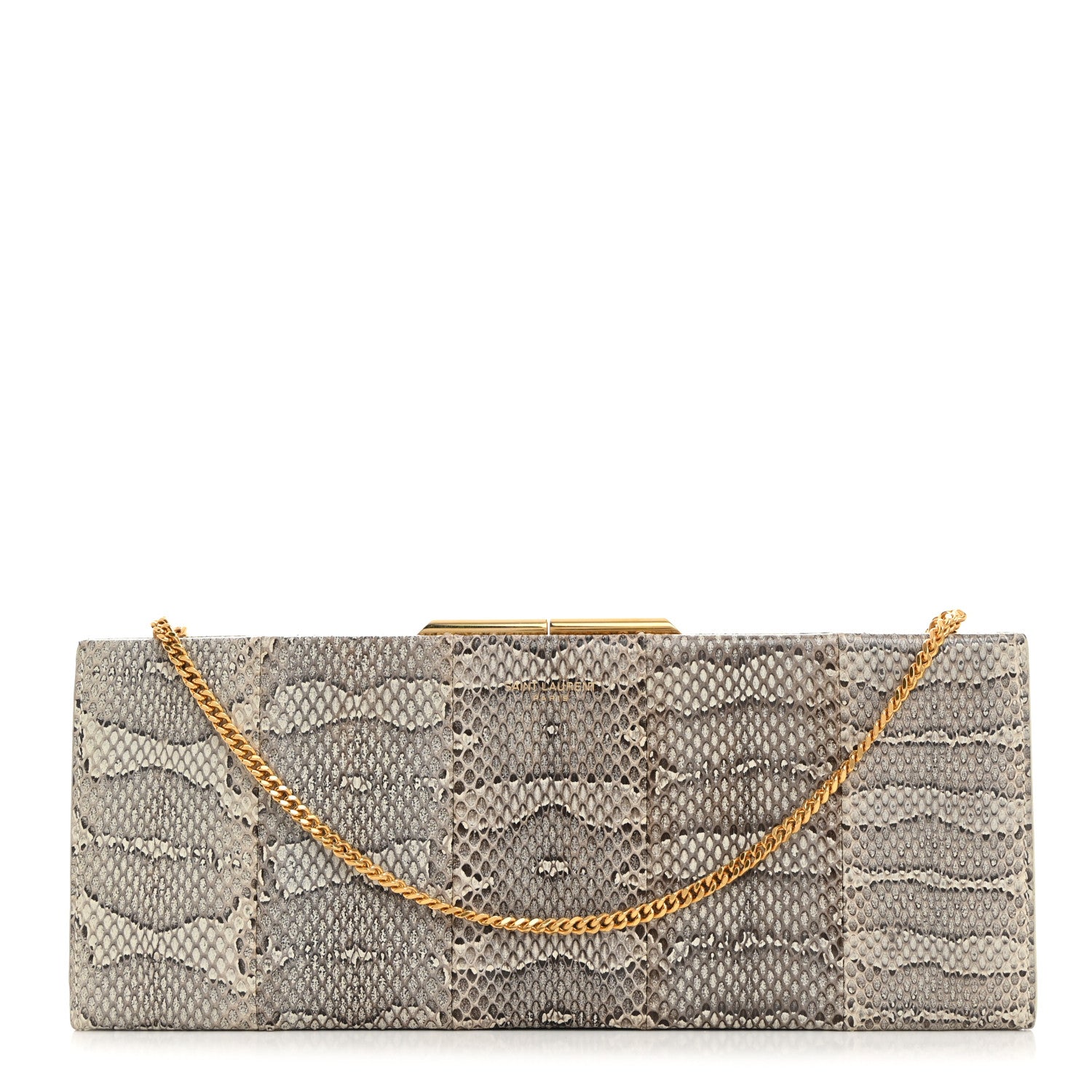Saint Laurent Snakeskin Midnight Clutch Grey White 1 of 10