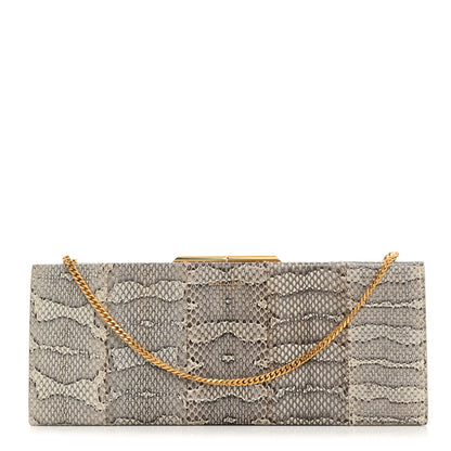 Saint Laurent Snakeskin Midnight Clutch Grey White 1 of 10