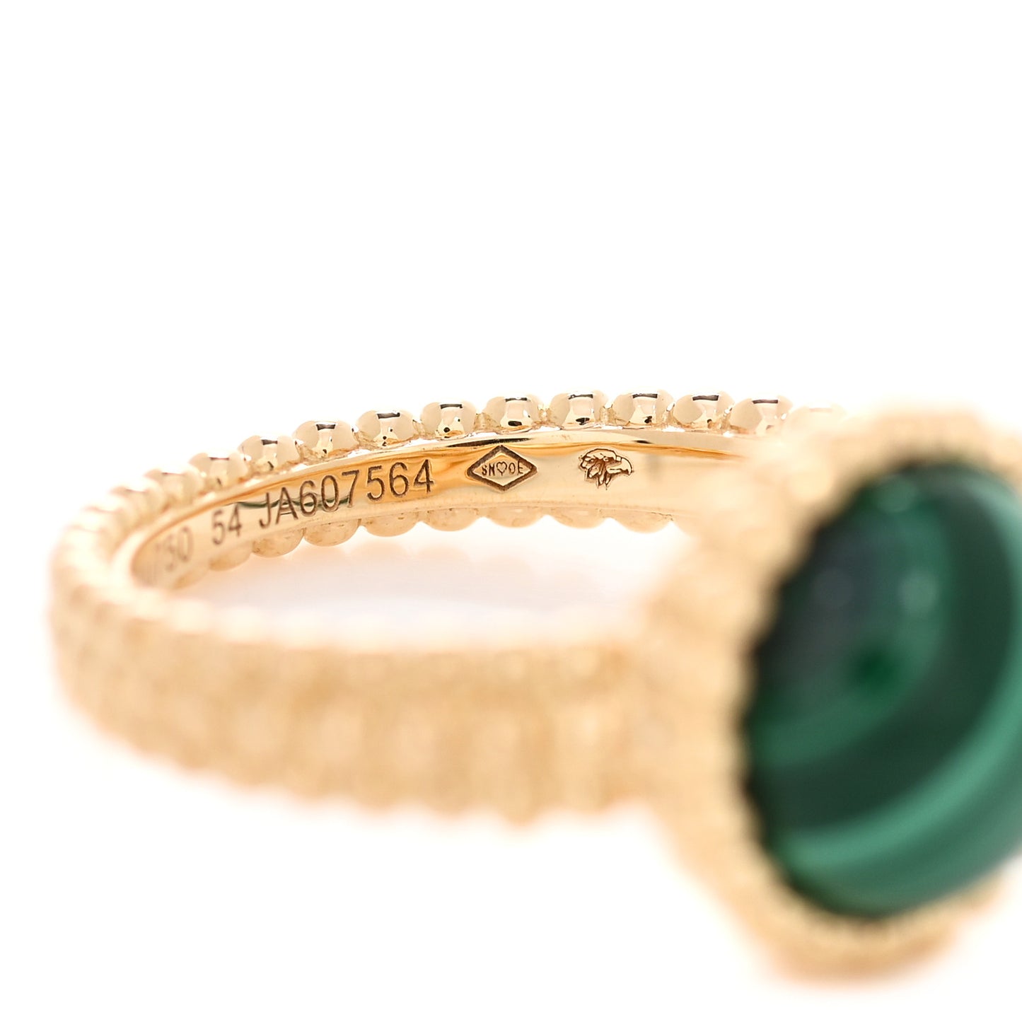 18K Yellow Gold Malachite Perlee Couleurs Ring 54 6.75