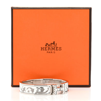 Hermes Enamel Printed Narrow Sous le Charme d'Orphee Clic Clac H Bracelet PM Blanc Platine 5 of 5