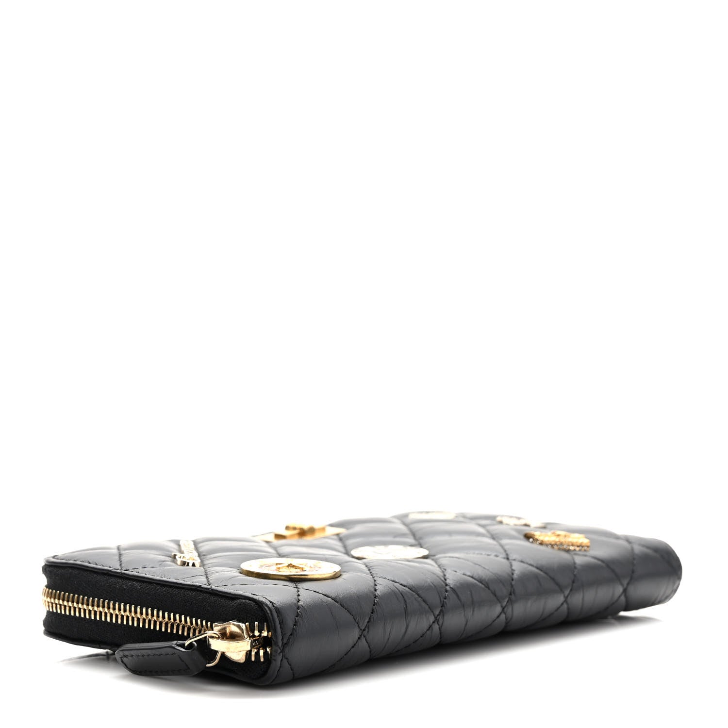Chanel Aged Calfskin Quilted Lucky Charms 2.55 Reissue Zip Around Long Wallet Black 4 of 9