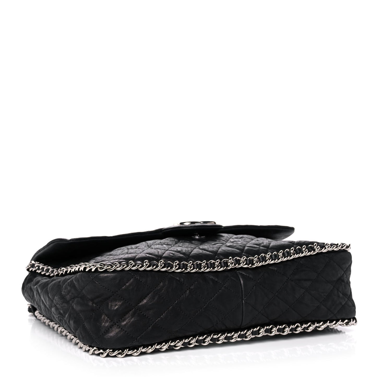 Washed Lambskin Quilted Maxi Chain Around Flap Black